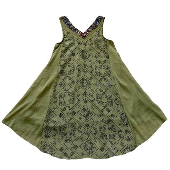 Free People Ancient Mystery Beaded Boho Sleeveless Shift Dress Sage Green Small - Picture 8 of 9